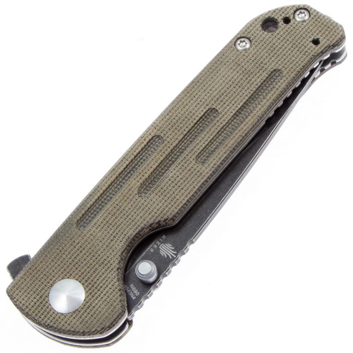 Складной нож Kizer Justice Blackwash Serrated, сталь N690, рукоять микарта