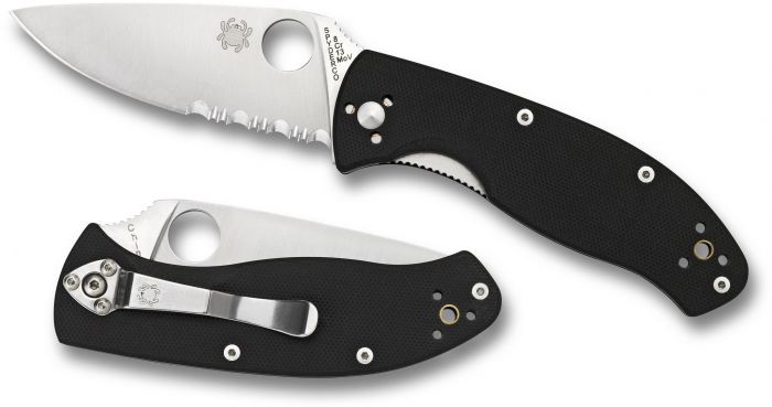 Нож складной Tenacious Spyderco 122GPS, сталь 8Cr13MOV Satin Combo, рукоять стеклотекстолит G-10, чёрный